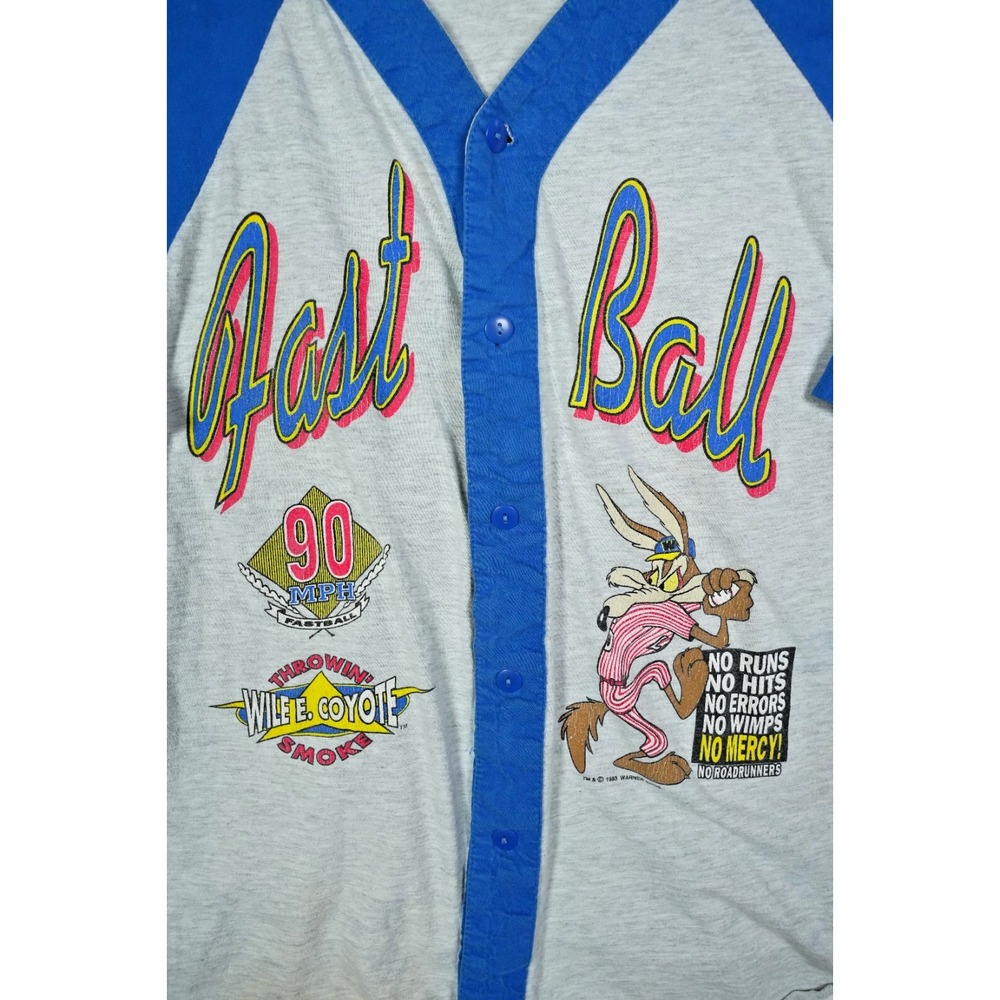 Vintage‎ 1993 Wile E Coyote Looney Tunes Baseball Jersey Athletic Works XL Blue - Picture 4 of 5